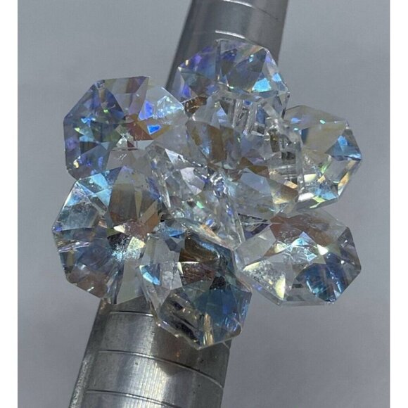 925 Sterling Silver Cluster Faceted Crystal Floral Ring Italy Size 5 - Picture 4 of 6